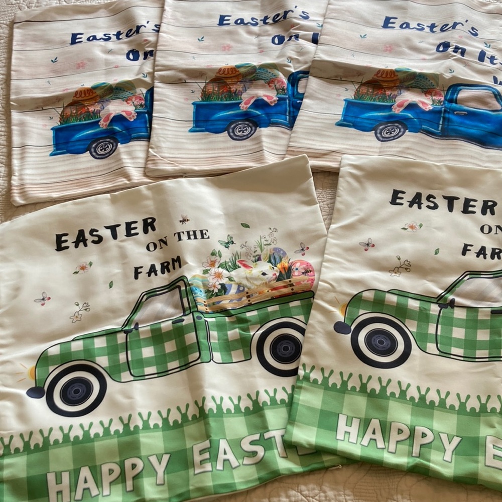 Set of (5) Easter bunny farmhouse style decorative pillow covers  19x19